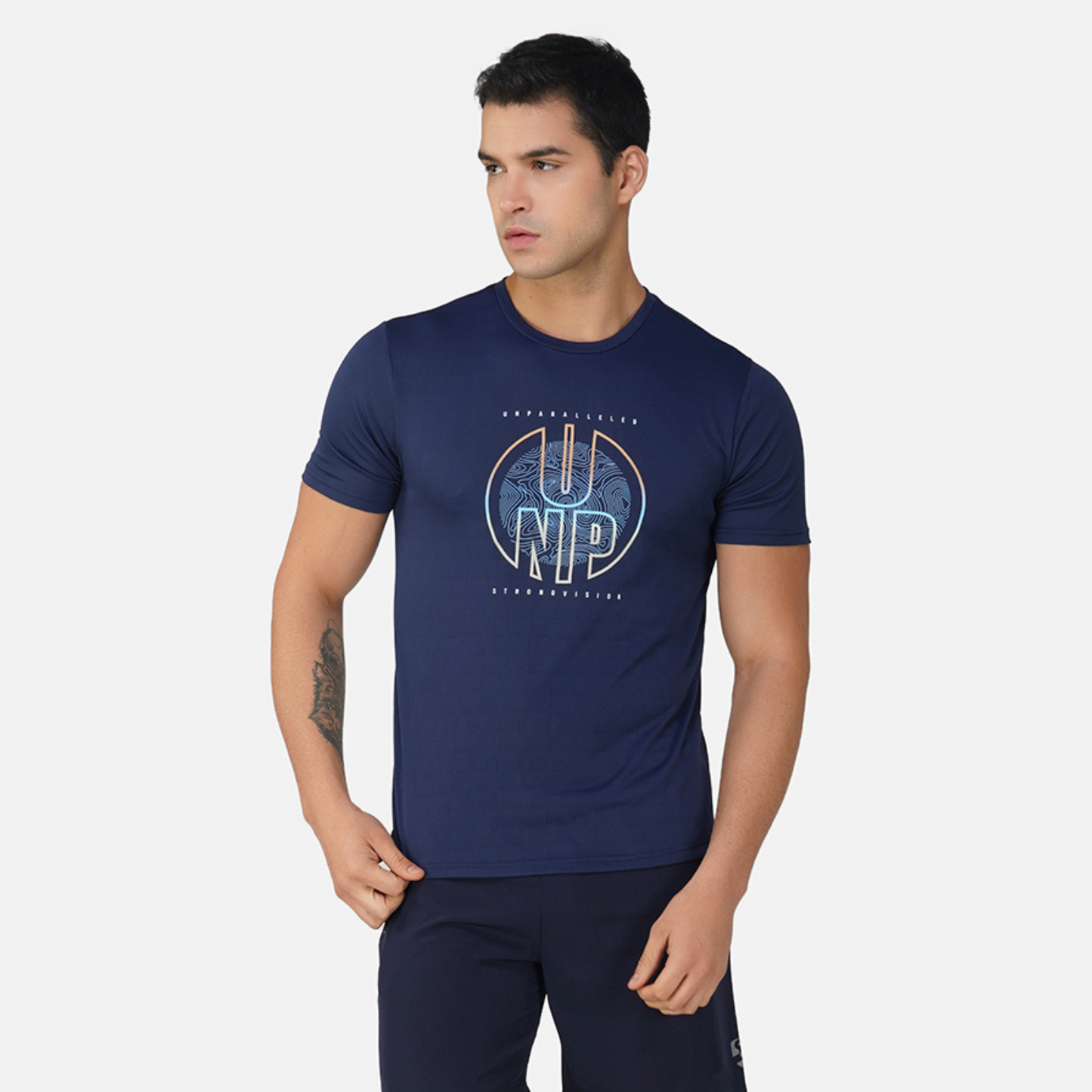 SG Round Neck Regular Comfort Fit T-Shirt For Mens & Boys, Navy Blue & Marble White | Ideal for Trail Running, Fitness & Training, Jogging, Gym Wear & Fashion Wear