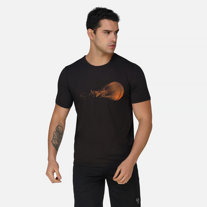 SG Round Neck Regular Comfort Fit T-Shirt For Mens & Boys, Jet Black & Teal Blue | Ideal for Trail Running, Fitness & Training, Jogging, Gym Wear & Fashion Wear